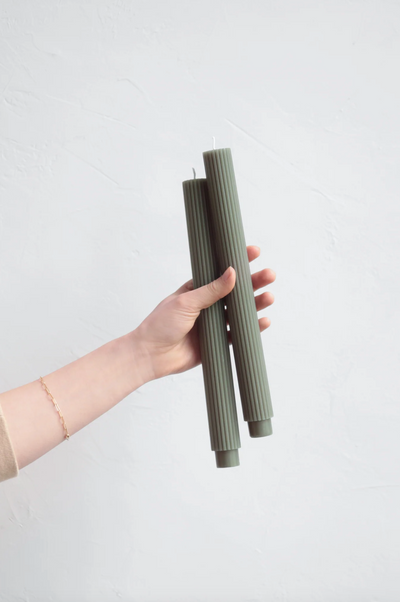 Ribbed Moss Taper Candle Set | 10" - The Cross Decor & Design