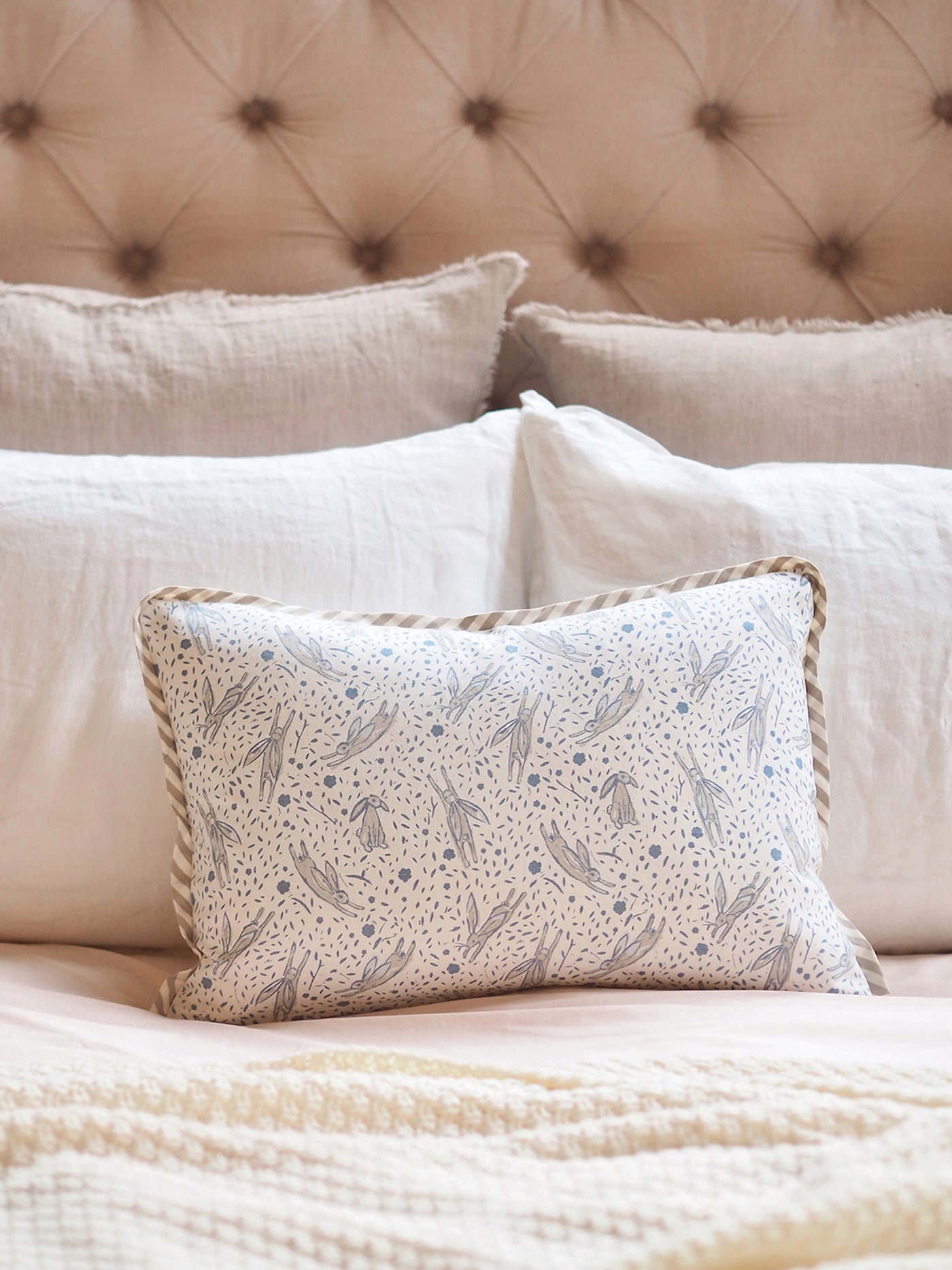 Leaping Rabbits Blue Pillow - The Cross Decor & Design