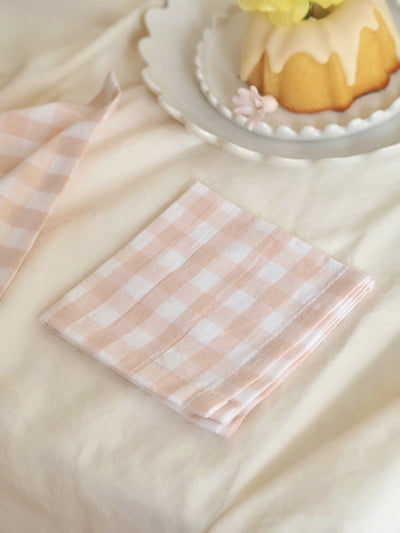 Blush Gingham Cocktail Napkin - The Cross Decor & Design
