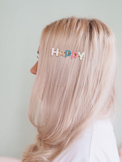 Happy Glitter Hair Clip - The Cross Decor & Design