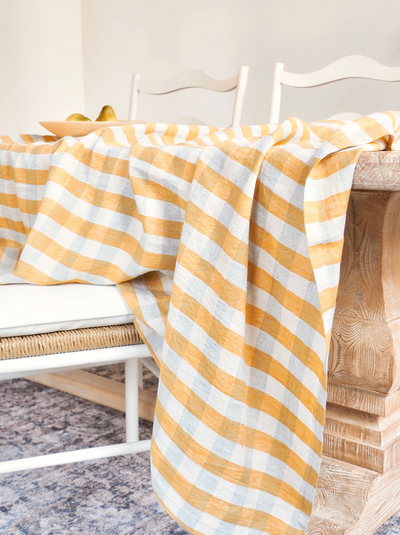 Gingham Yellow Linen Tablecloth - The Cross Decor & Design