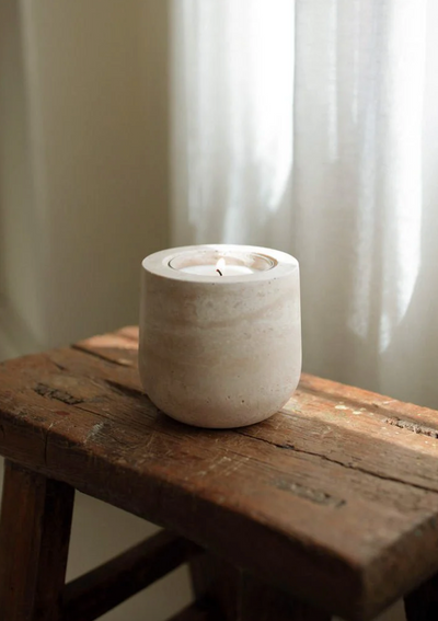 Beige Travertine Refillable Vessel - The Cross Decor & Design