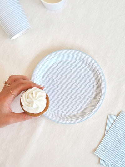Blue Painted Stripe Side Plates - The Cross Decor & Design