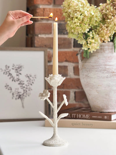White Flower Taper Holder - The Cross Decor & Design