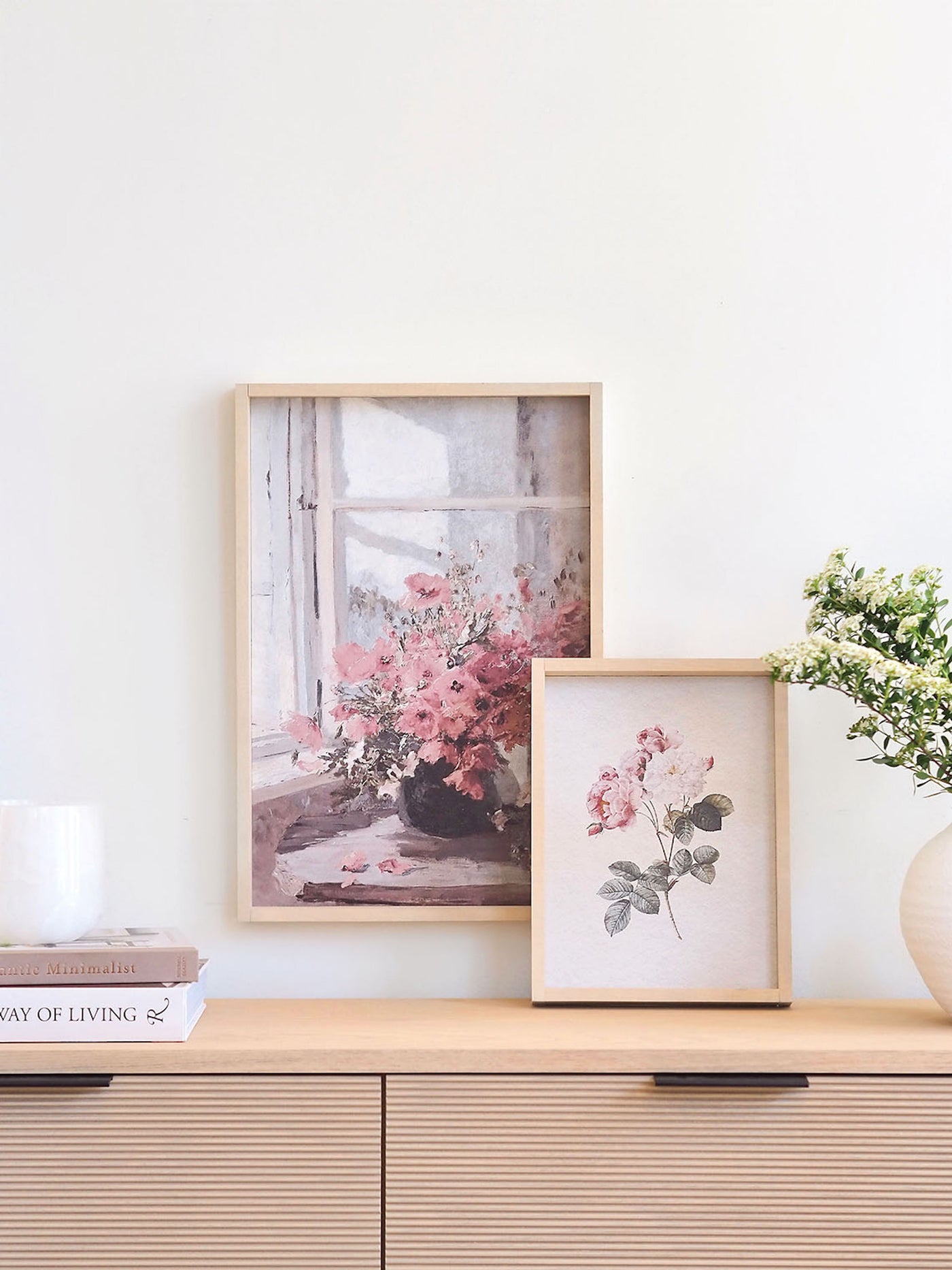 Pink Flowers by Window Framed Print 19x13"