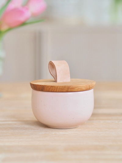 Marshmallow Salt Cellar w/Oak Lid - The Cross Decor & Design