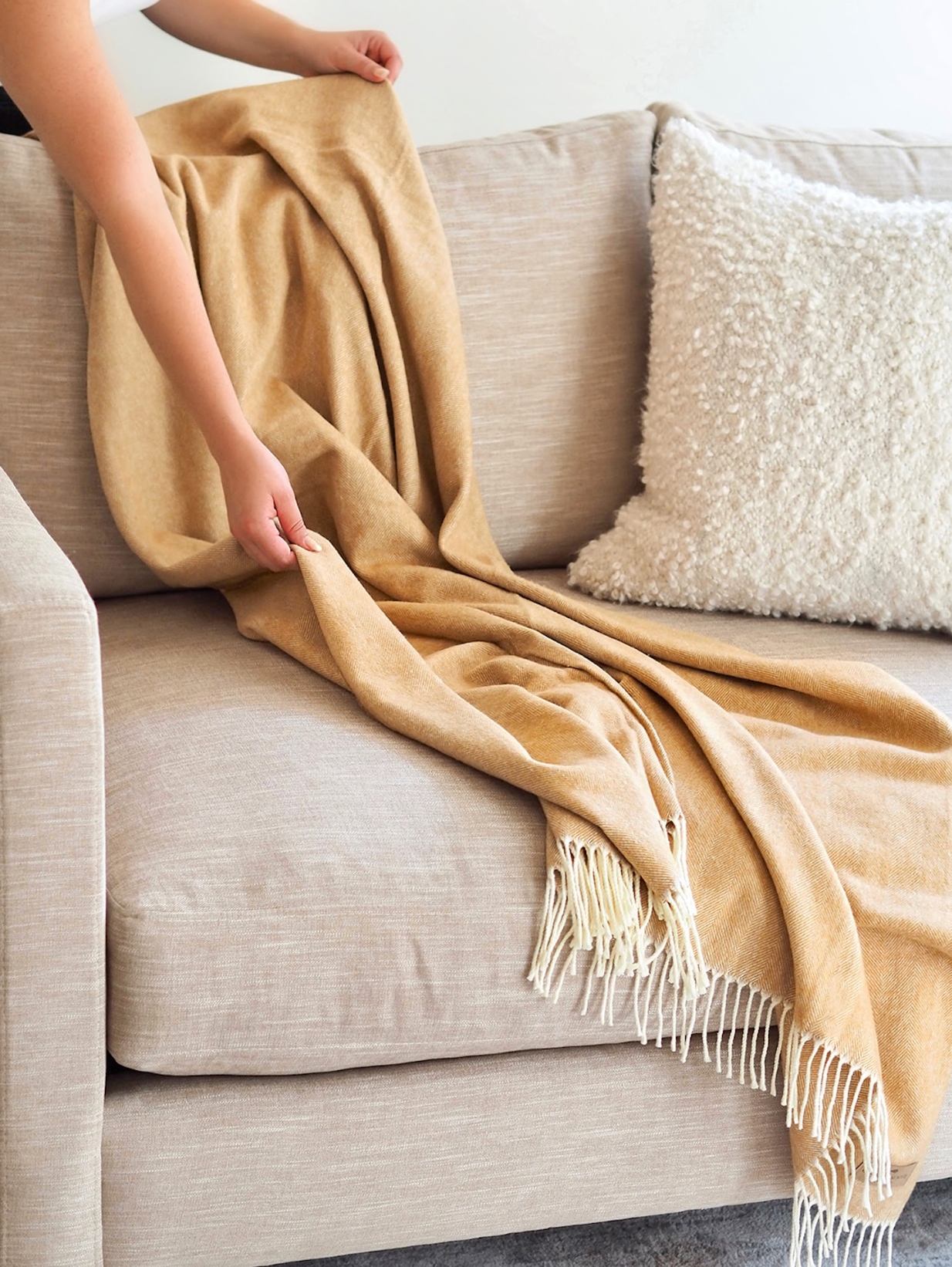 Monroe Caramel Herringbone Throw - The Cross Decor & Design