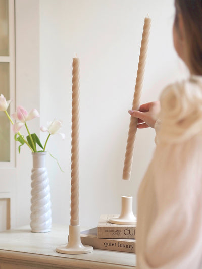 Rope Twist Parchment Taper Candle Set | 18"