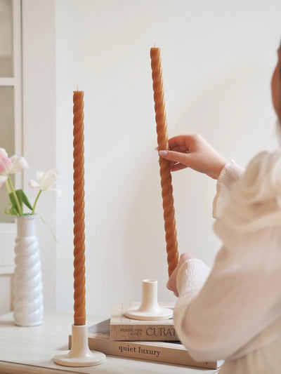 Rope Twist Miel Taper Candle Set | 18"