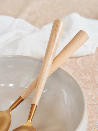 Maple Wood Gold Salad Server Set