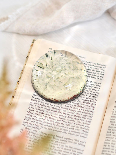 White Chrysanthemum Dome Paperweight