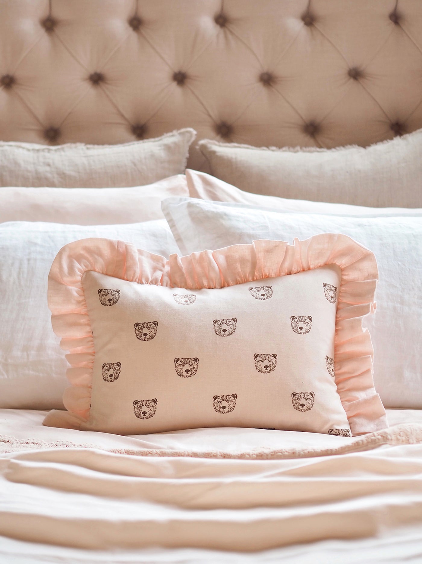 Bear Blush Ruffled Pillow 14x20 - The Cross Decor & Design