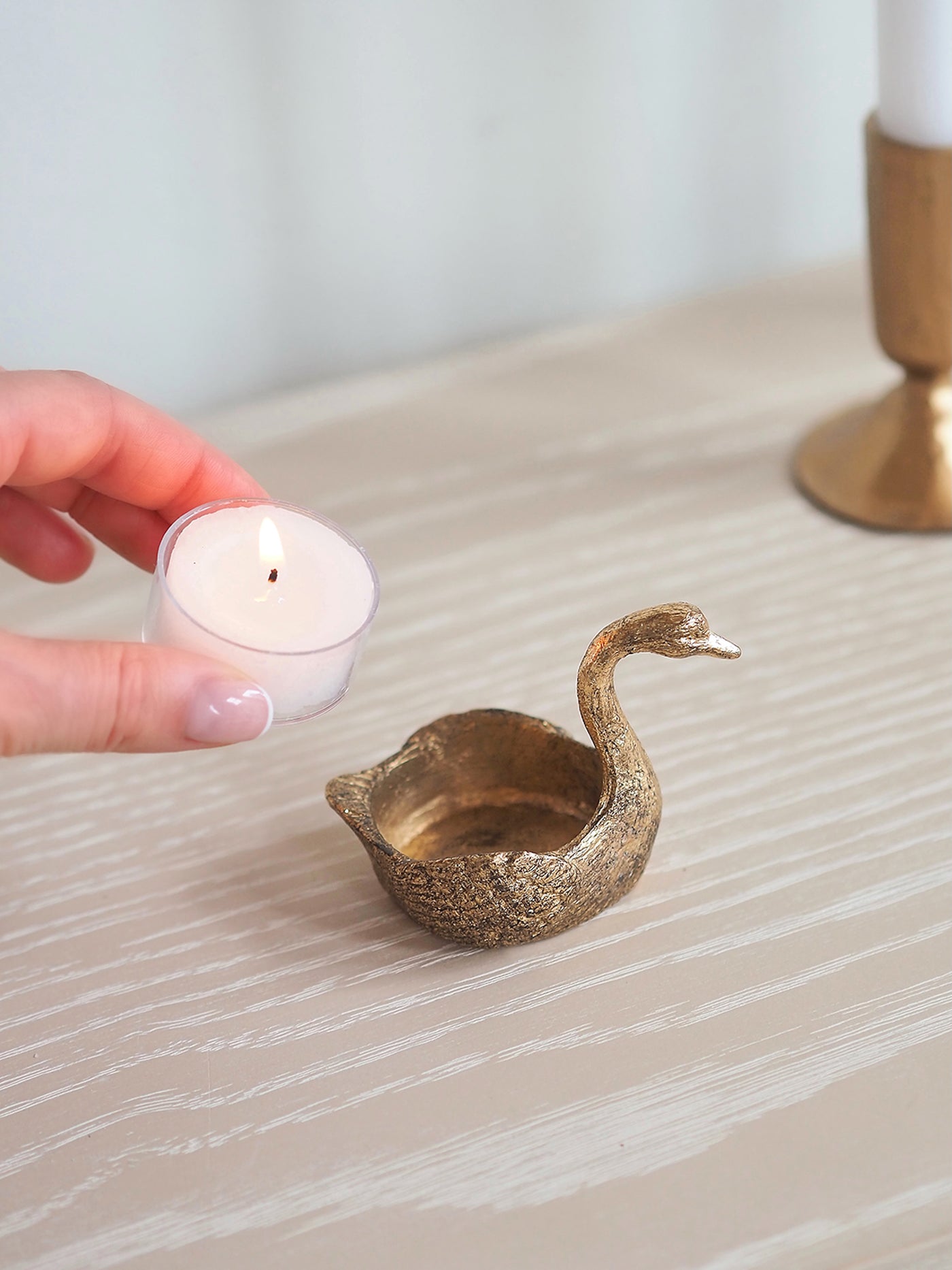 Gold Swan Tealight Holder