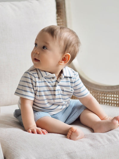 Dusty Blue Polo Shirt And Short