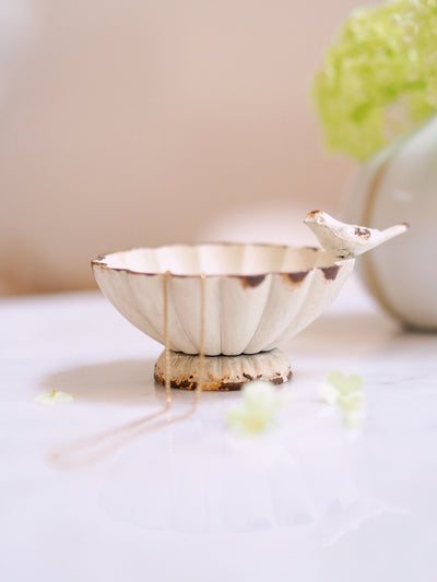 Decorative White Pewter Bowl with bird