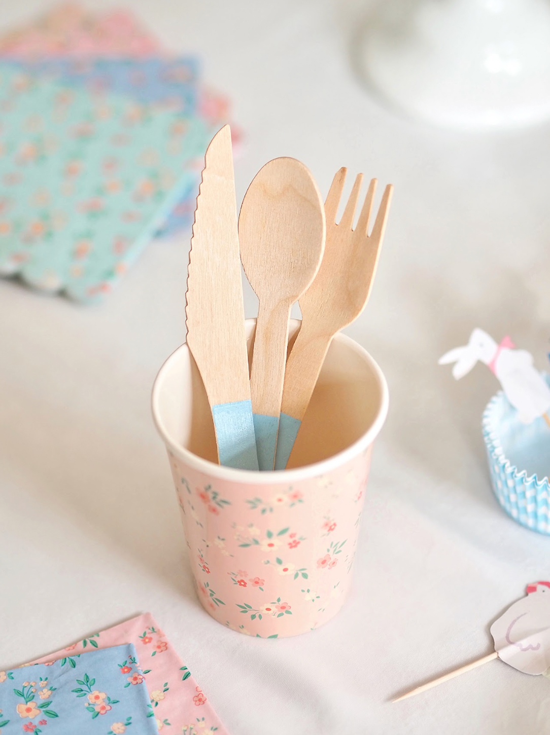 Wooden Cutlery Set Blue - The Cross Decor & Design