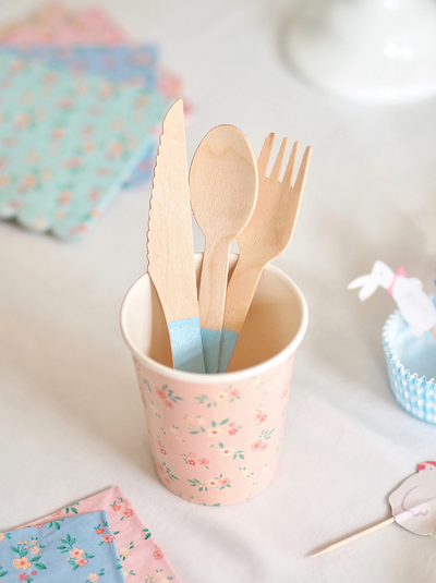 Wooden Cutlery Set Blue - The Cross Decor & Design
