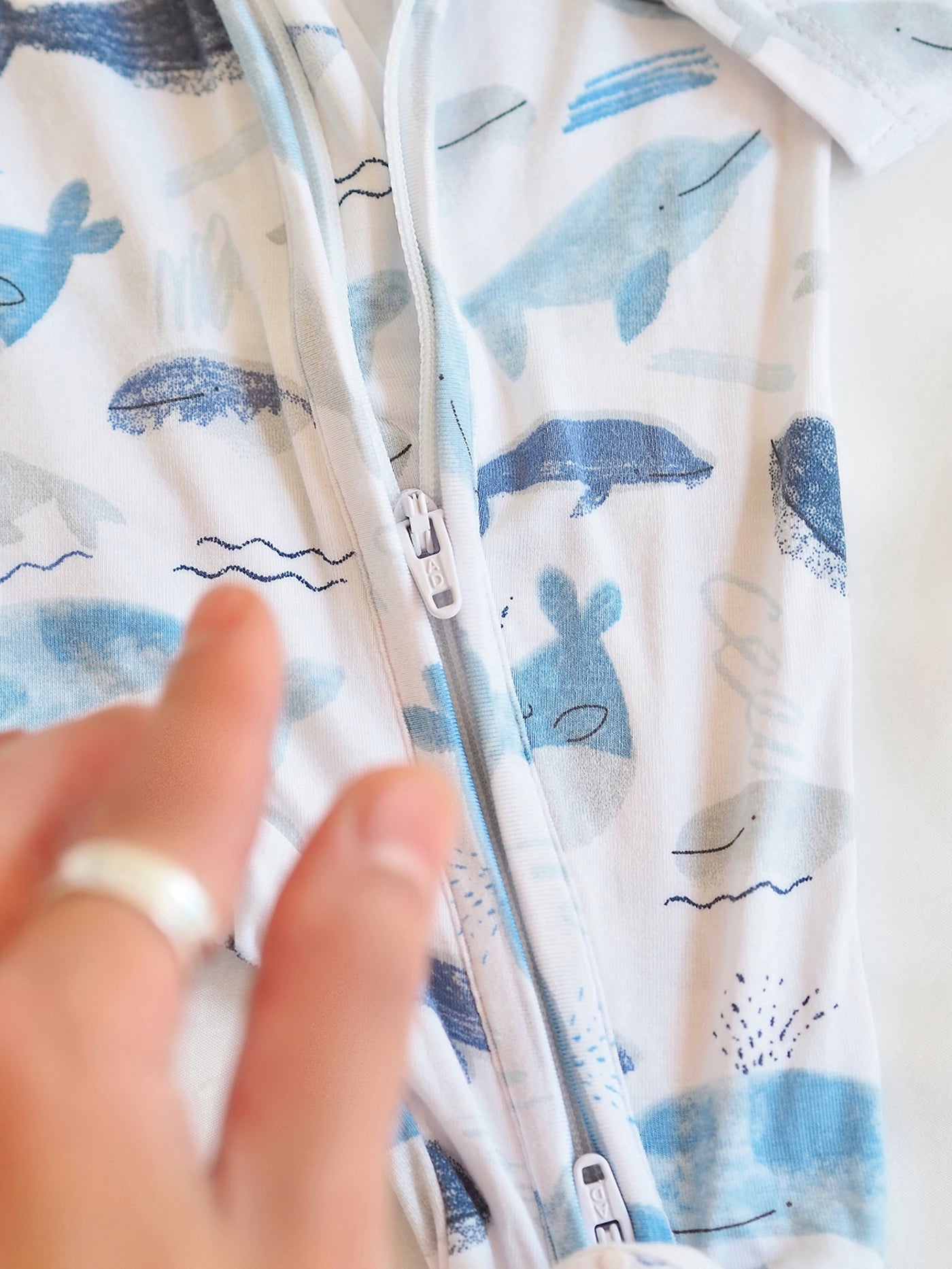 Blue Whales Zipper Footie - The Cross Decor & Design