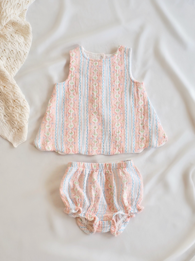 Floral Ribbon Scallop Open-Back Top & Bloomer - The Cross Decor & Design