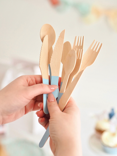 Wooden Cutlery Set Blue - The Cross Decor & Design