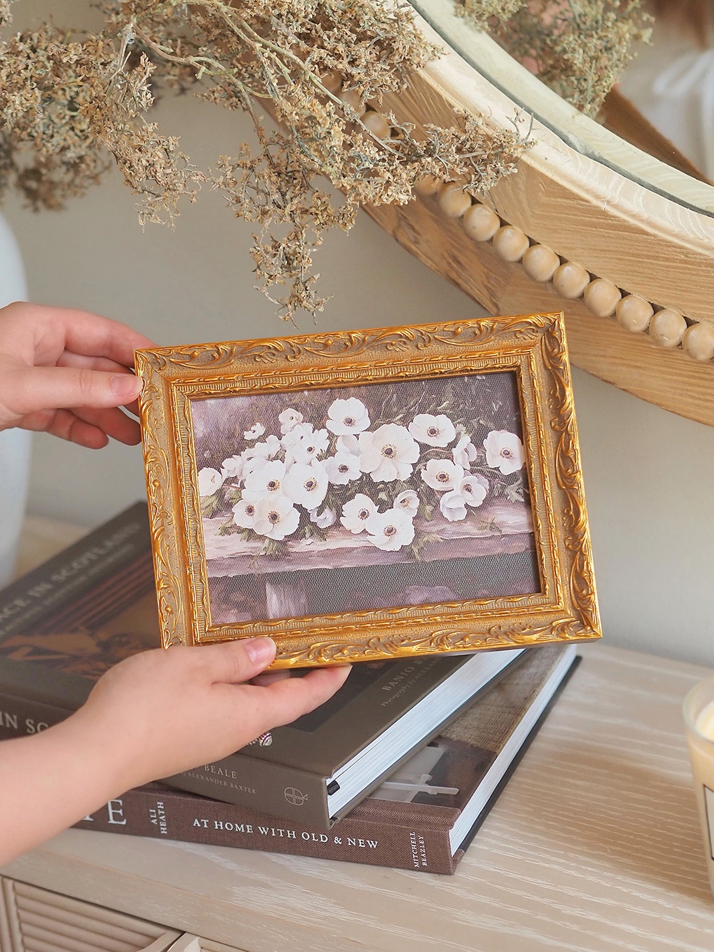 White Anemones Framed Canvas Print 5x7