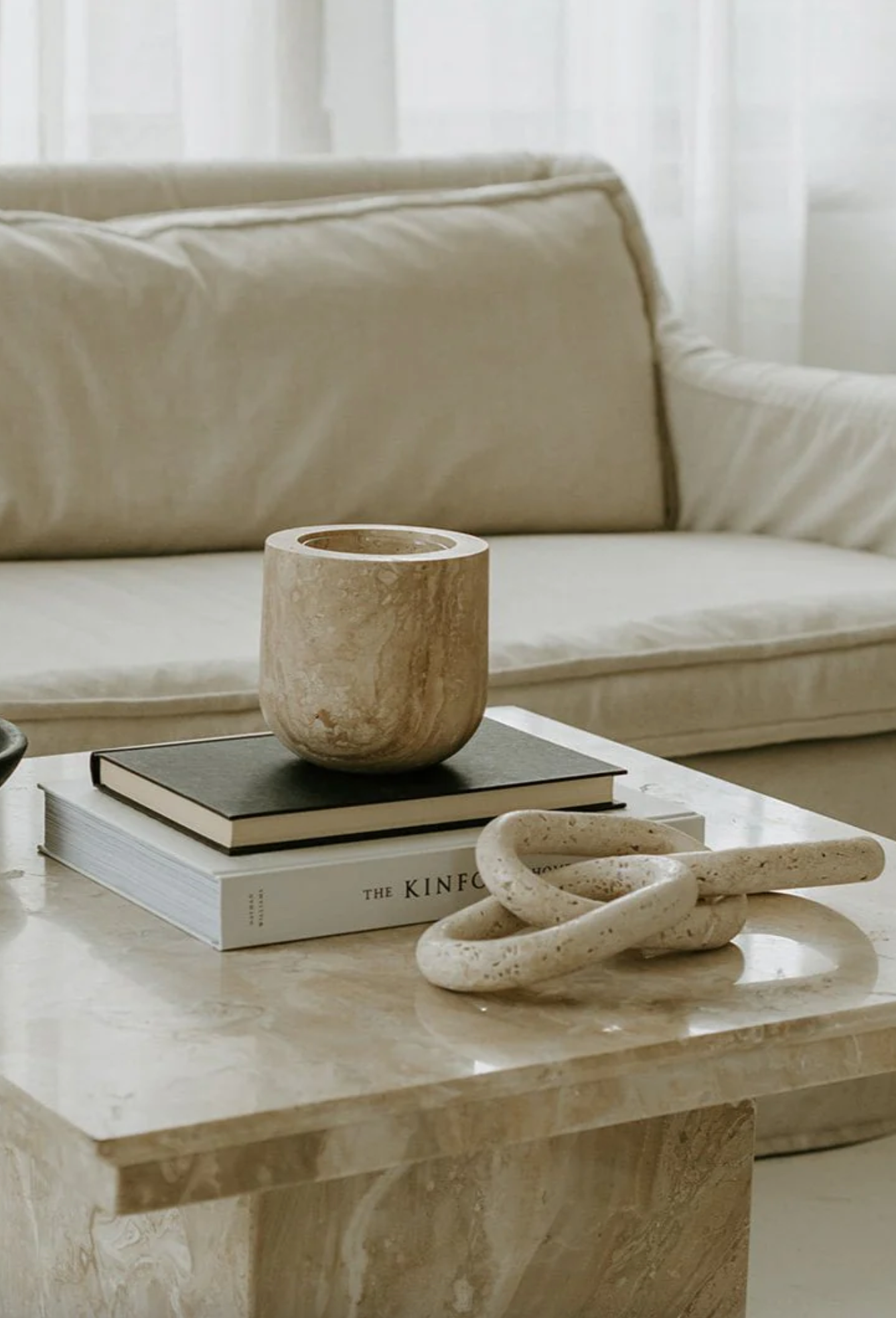 Beige Travertine Refillable Vessel - The Cross Decor & Design