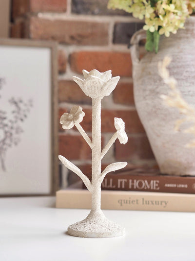 White Flower Taper Holder - The Cross Decor & Design