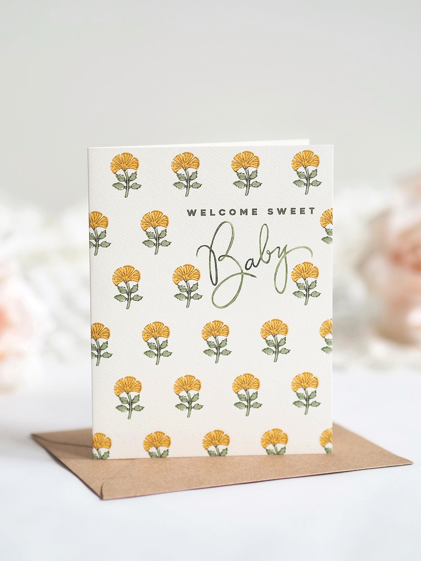 Yellow Floral Baby Greeting Card - The Cross Decor & Design