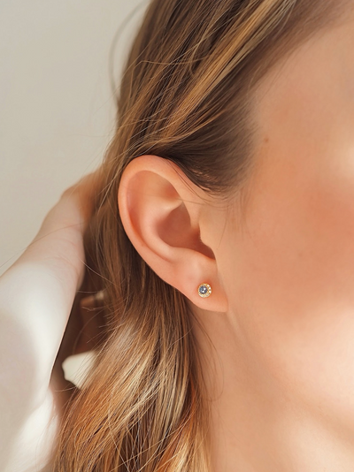 Petite Moon Phase London Blue Topaz Studs | 14K Gold - The Cross Decor & Design