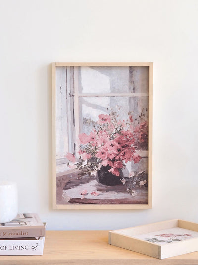 Pink Flowers by Window Framed Print 19x13"
