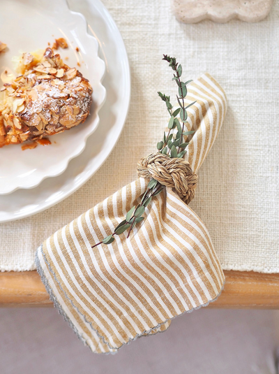 Scallop Stitch Mustard Stripe Napkin - The Cross Decor & Design