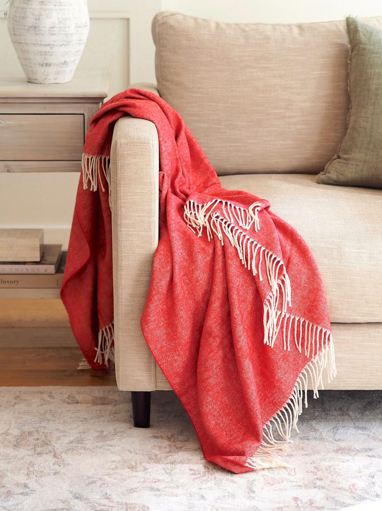 Monroe Poppy Herringbone Throw - The Cross Decor & Design