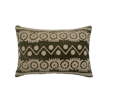 Velvet Embroidered Pillow | 16x24