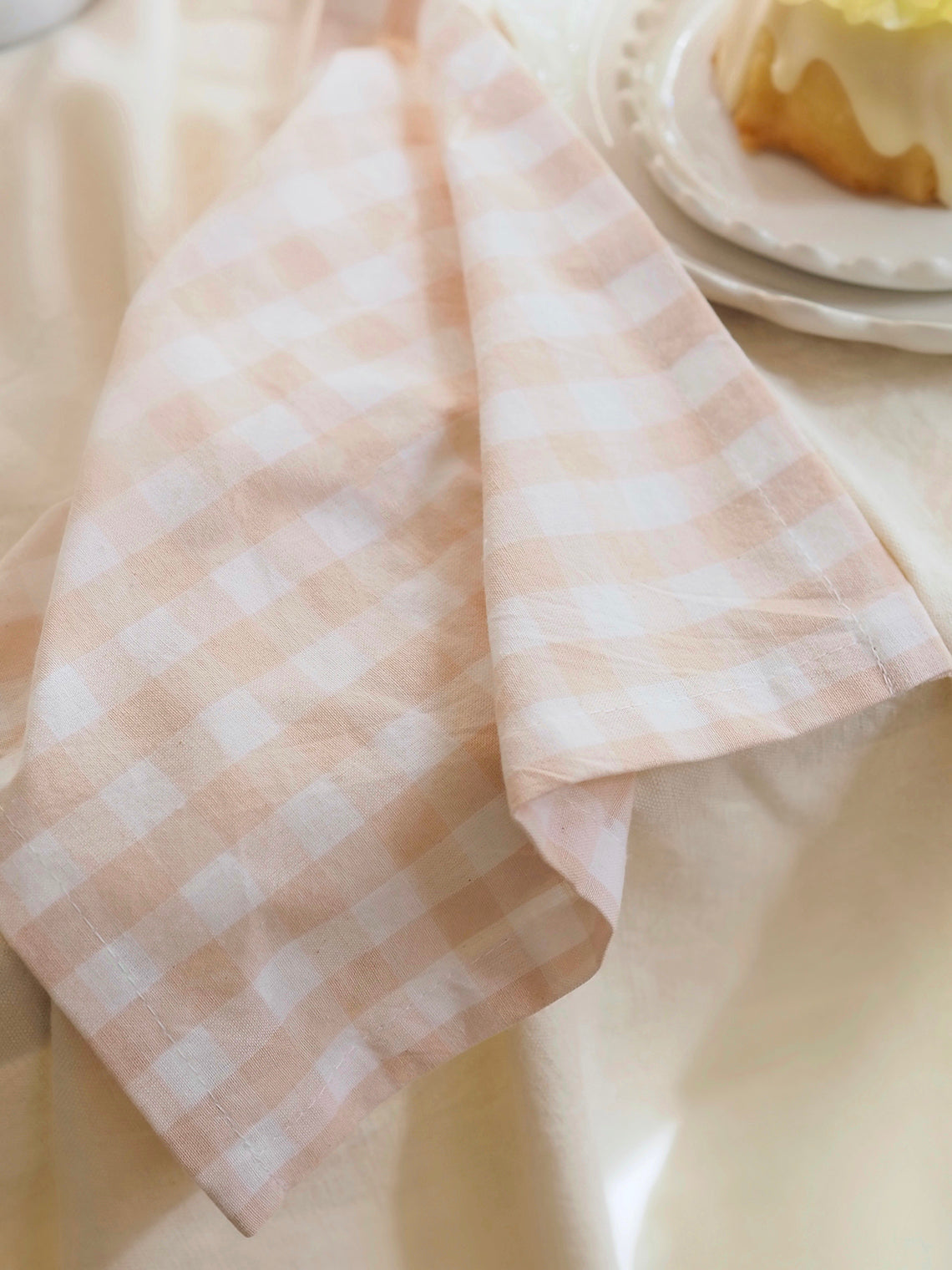 Blush Gingham Cocktail Napkin - The Cross Decor & Design