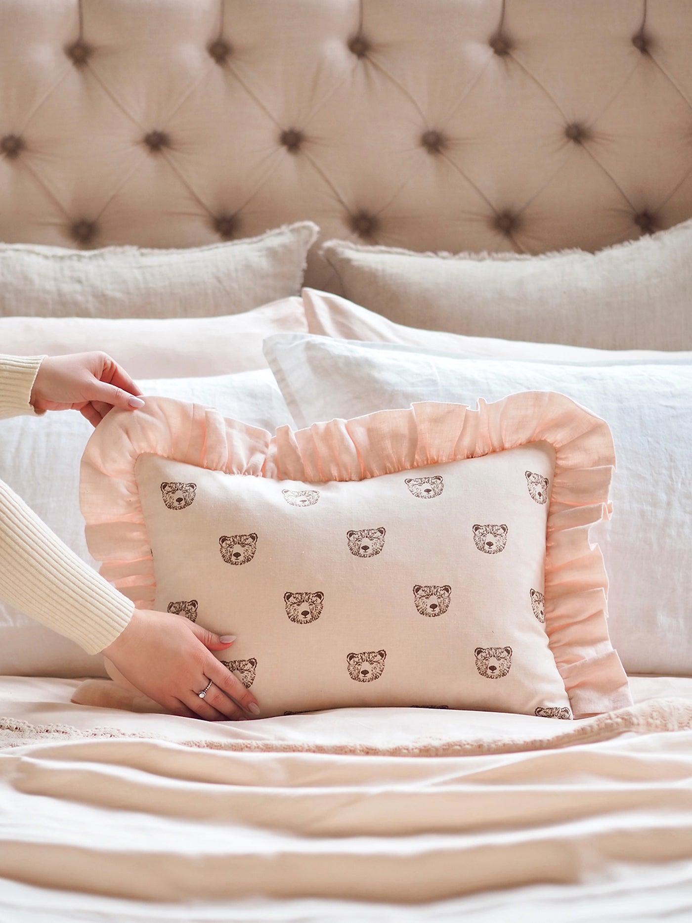 Bear Blush Ruffled Pillow 14x20 - The Cross Decor & Design