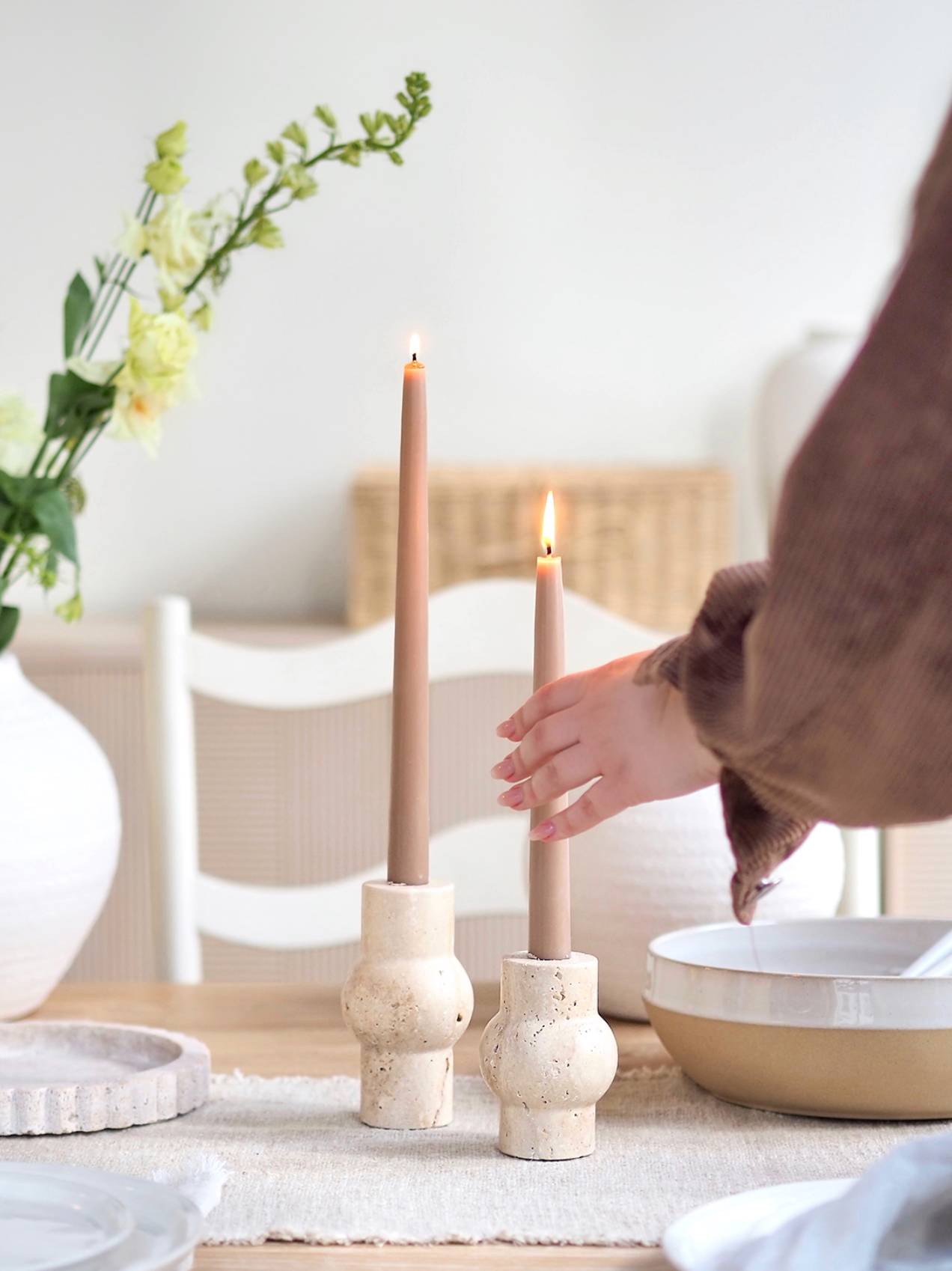 Nora Travertine Taper Holder - The Cross Decor & Design