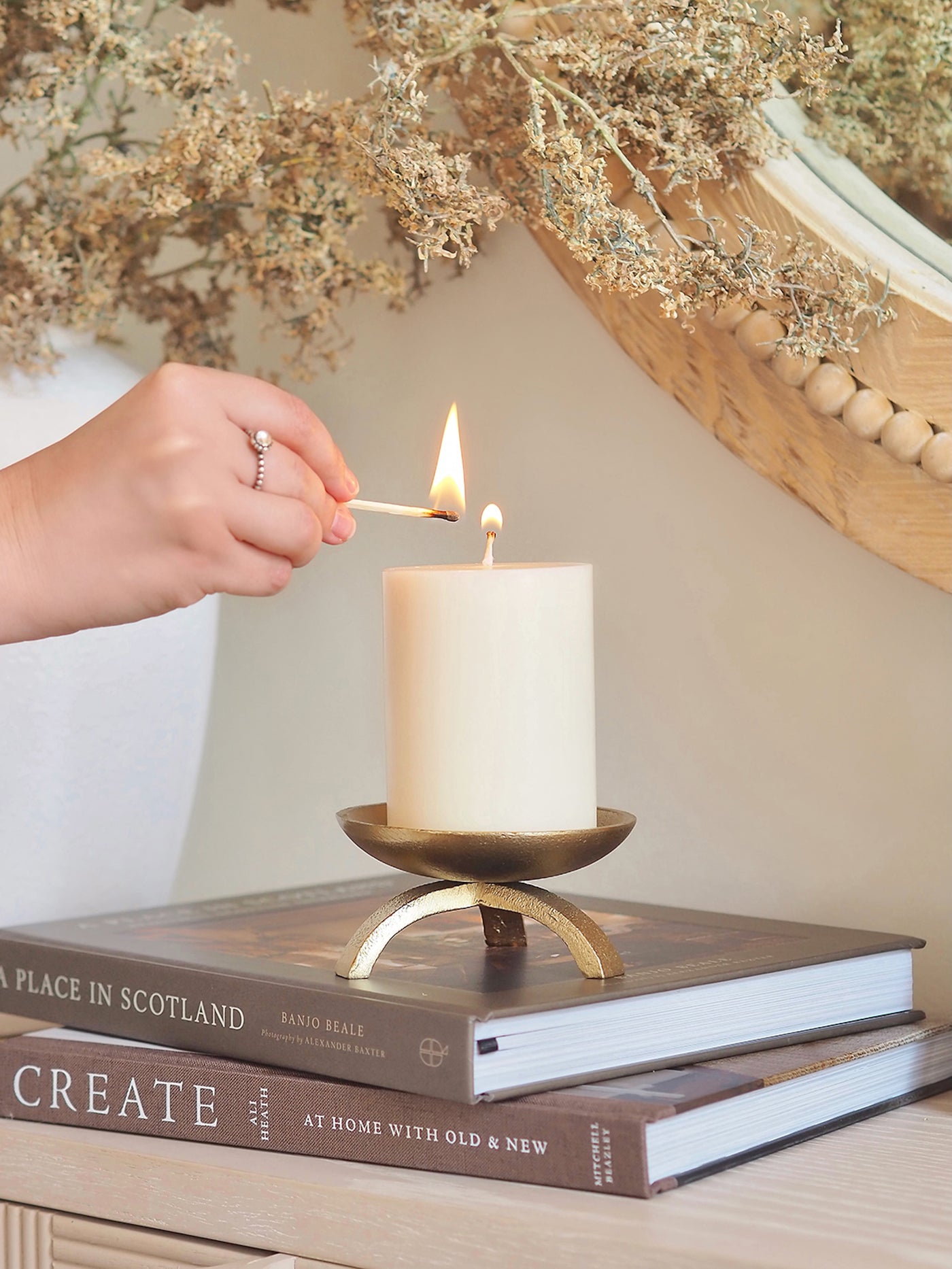 Brass Tripod Pillar Candle Holder