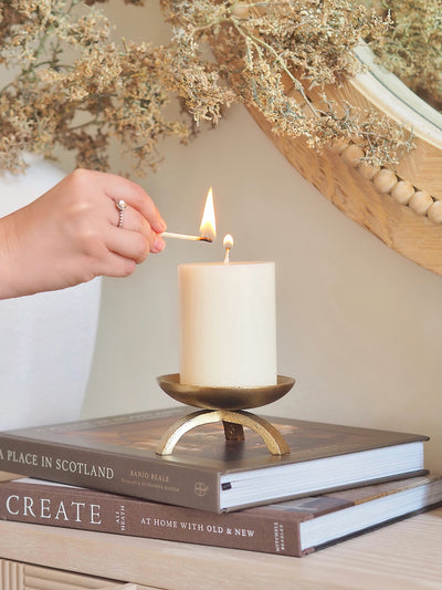 Brass Tripod Pillar Candle Holder