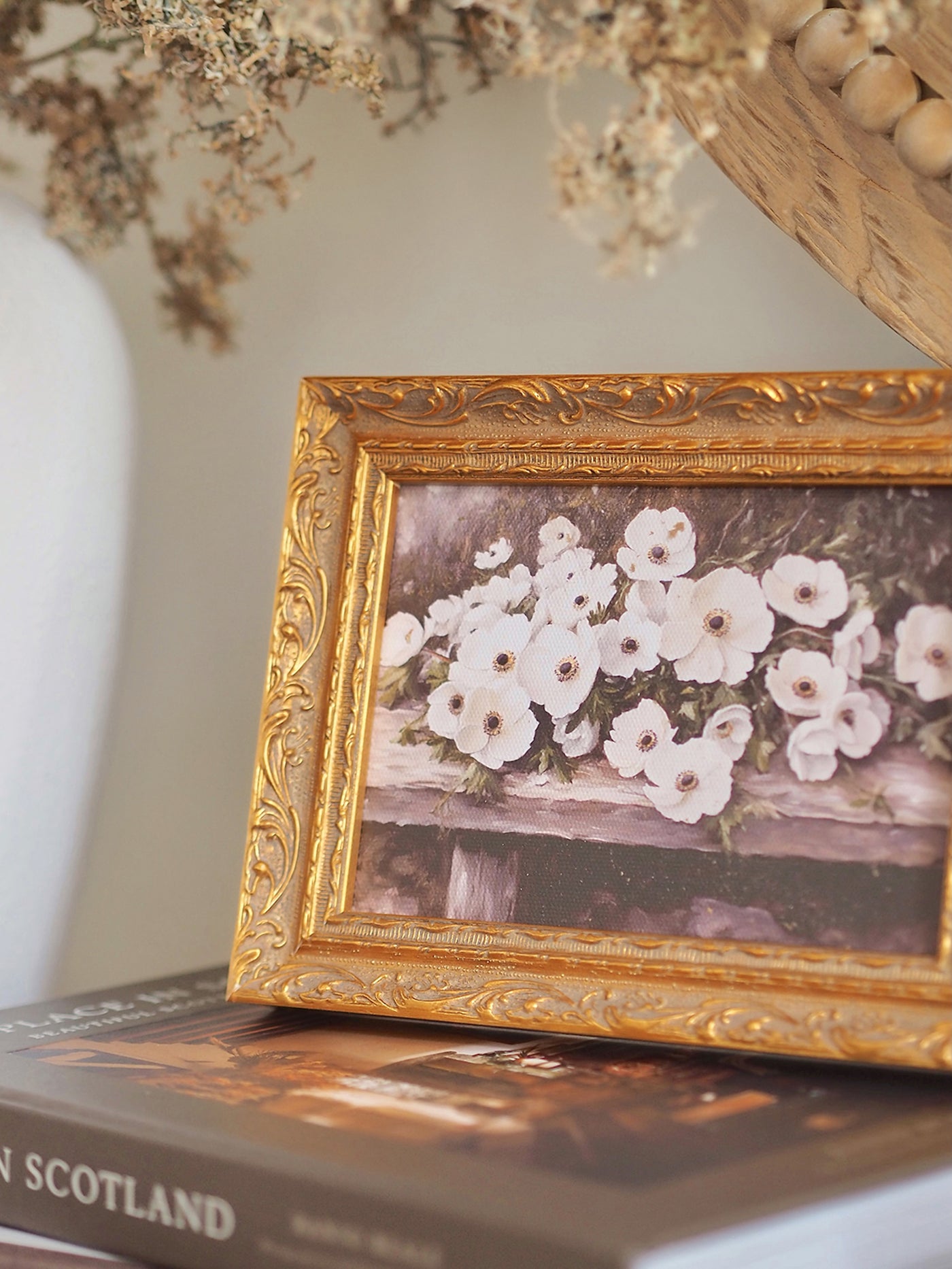White Anemones Framed Canvas Print 5x7