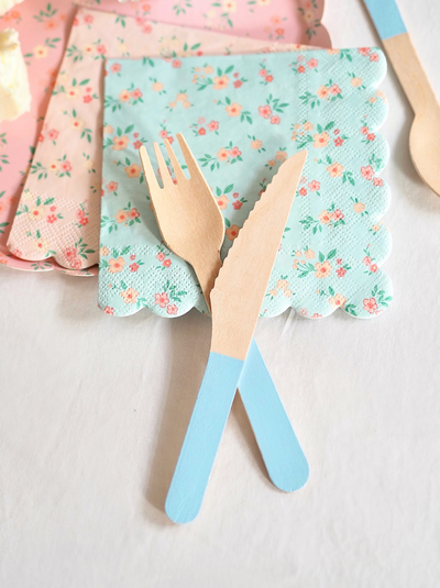 Wooden Cutlery Set Blue - The Cross Decor & Design