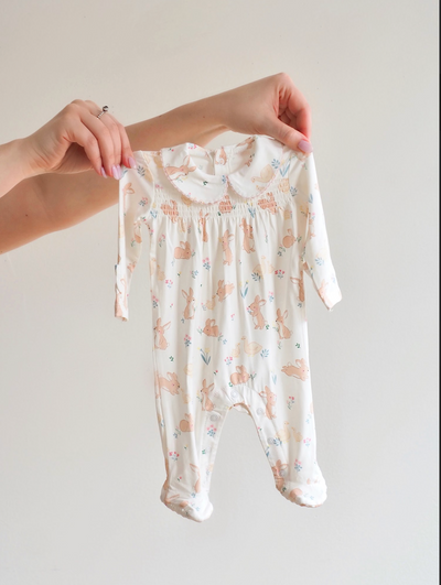 Bunny and Duck Smocked Peter Pan Footie - The Cross Decor & Design