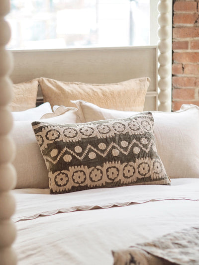 Velvet Embroidered Pillow | 16x24