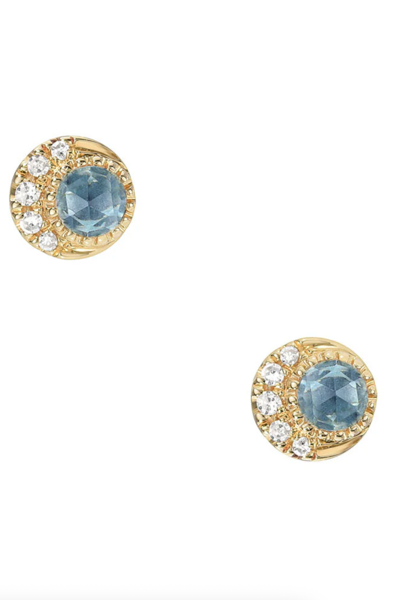 Petite Moon Phase London Blue Topaz Studs | 14K Gold - The Cross Decor & Design