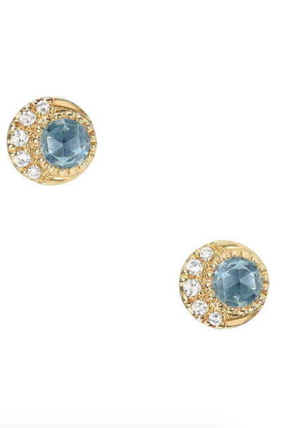 Petite Moon Phase London Blue Topaz Studs | 14K Gold - The Cross Decor & Design