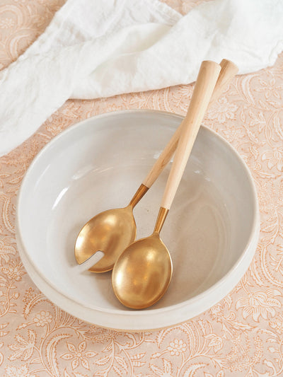 Maple Wood Gold Salad Server Set
