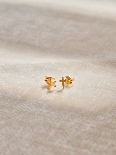 Tiny Cross Studs | 10K Gold - The Cross Decor & Design