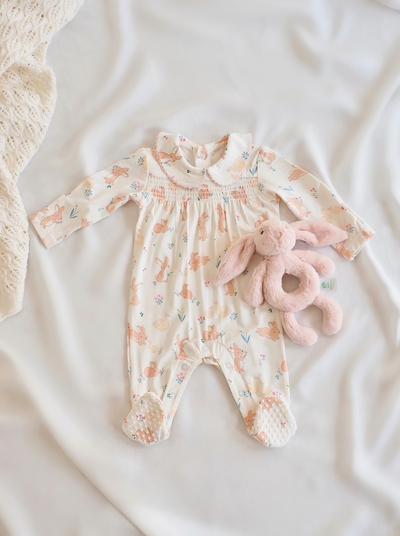 Bunny and Duck Smocked Peter Pan Footie - The Cross Decor & Design
