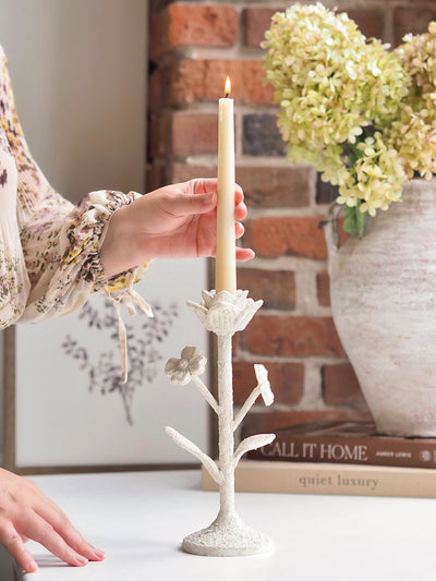 White Flower Taper Holder - The Cross Decor & Design