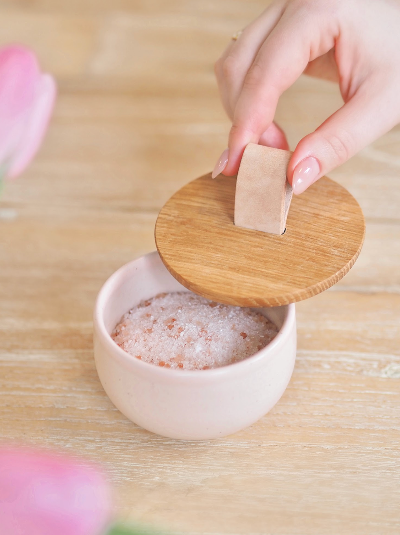 Marshmallow Salt Cellar w/Oak Lid - The Cross Decor & Design
