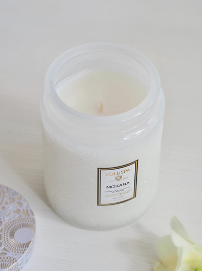Mokara Embossed Glass Jar Candle | Large - The Cross Decor & Design